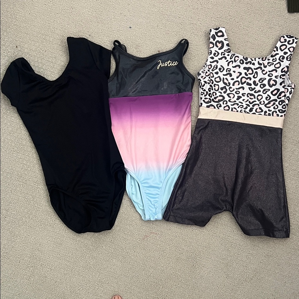 Justice Kids Bodysuit Trio - Black, Pink Gradient, Leopard
